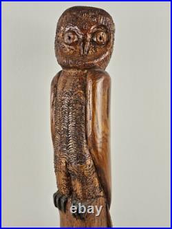SCULPTURE Vintage Wood Owl Carved Totem 20x4x7 Handmade VTG Wooden Art Carving