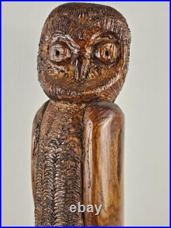 SCULPTURE Vintage Wood Owl Carved Totem 20x4x7 Handmade VTG Wooden Art Carving