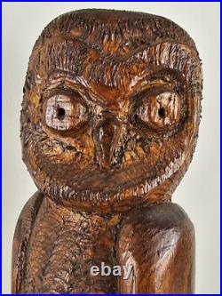 SCULPTURE Vintage Wood Owl Carved Totem 20x4x7 Handmade VTG Wooden Art Carving