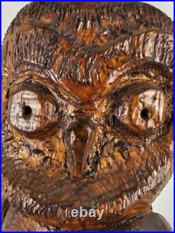 SCULPTURE Vintage Wood Owl Carved Totem 20x4x7 Handmade VTG Wooden Art Carving