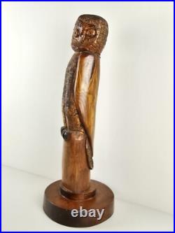 SCULPTURE Vintage Wood Owl Carved Totem 20x4x7 Handmade VTG Wooden Art Carving