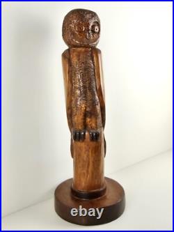 SCULPTURE Vintage Wood Owl Carved Totem 20x4x7 Handmade VTG Wooden Art Carving