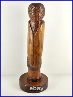 SCULPTURE Vintage Wood Owl Carved Totem 20x4x7 Handmade VTG Wooden Art Carving