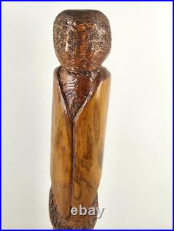 SCULPTURE Vintage Wood Owl Carved Totem 20x4x7 Handmade VTG Wooden Art Carving