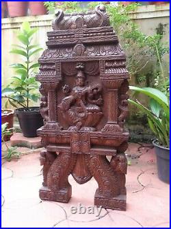 Saraswati Statue Wall Panel Kavadi Wooden Temple Gopuram Sculpture Vintage Decor 