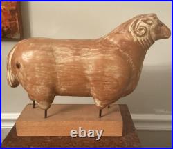 Sarreid LTD Italy Carved Wood Brass Ram Sheep Animal Sculpture Folk Art Vtg Mcm