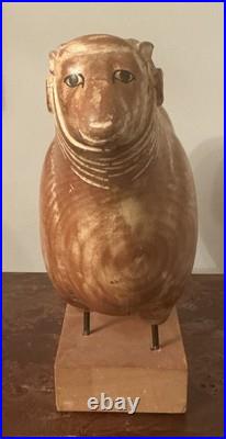 Sarreid LTD Italy Carved Wood Brass Ram Sheep Animal Sculpture Folk Art Vtg Mcm