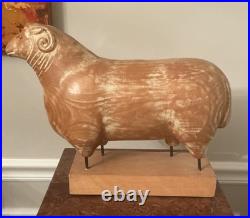 Sarreid LTD Italy Carved Wood Brass Ram Sheep Animal Sculpture Folk Art Vtg Mcm
