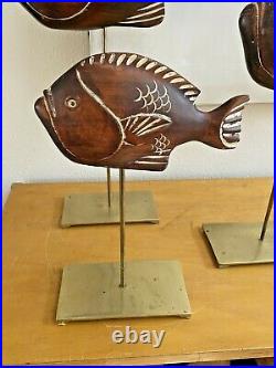 Sarreid Ltd Vtg Mid Century Modern Hollywood Regency Brass Wood Fish Sculpture