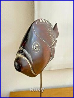 Sarreid Ltd Vtg Mid Century Modern Hollywood Regency Brass Wood Fish Sculpture