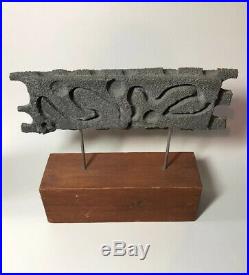 Sculpture Mid Century Modern Vintage Metal Brutalist Abstract Wood Base
