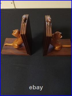 Selamat Designs Vintage Hand Carved Cat And Mouse WOOD BOOKENDS Sculpture