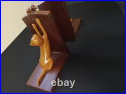 Selamat Designs Vintage Hand Carved Cat And Mouse WOOD BOOKENDS Sculpture