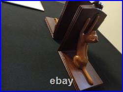 Selamat Designs Vintage Hand Carved Cat And Mouse WOOD BOOKENDS Sculpture
