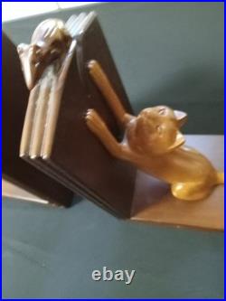Selamat Designs Vintage Hand Carved Cat And Mouse WOOD BOOKENDS Sculpture
