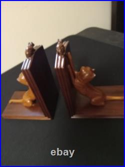Selamat Designs Vintage Hand Carved Cat And Mouse WOOD BOOKENDS Sculpture