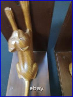 Selamat Designs Vintage Hand Carved Cat And Mouse WOOD BOOKENDS Sculpture