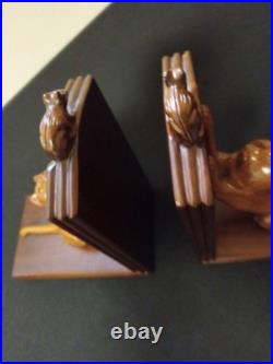 Selamat Designs Vintage Hand Carved Cat And Mouse WOOD BOOKENDS Sculpture
