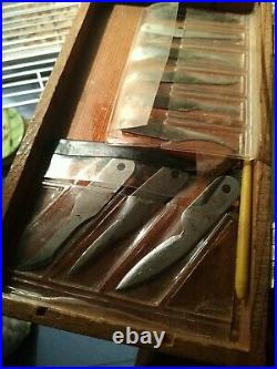 Set 20 VTG Warren carving knife tool kit wood box handle leather bone
