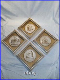 Set Of 4 Vintage Framed Greek Roman Decorative Rondels 9.5