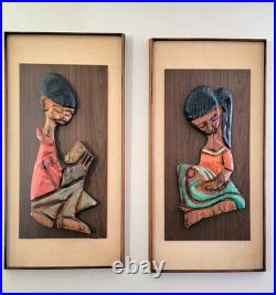 Set WITCO VINTAGE 60S WALL SCULPTURE ART MID CENTURY BOY & GIRL 49x25