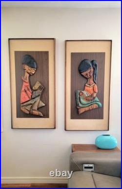 Set WITCO VINTAGE 60S WALL SCULPTURE ART MID CENTURY BOY & GIRL 49x25