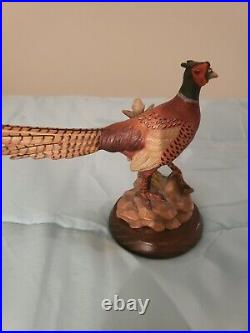 Signed Anri Wood Carving Granget The Ring Necked Pheasant Statue Figurine 5.6