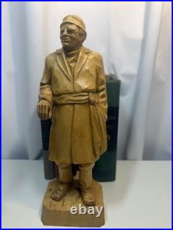 Signed Roger Bourgault Hand Carved Wood Figurine Folk Art Sculpture Vintage