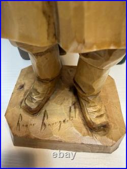 Signed Roger Bourgault Hand Carved Wood Figurine Folk Art Sculpture Vintage