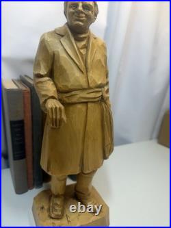 Signed Roger Bourgault Hand Carved Wood Figurine Folk Art Sculpture Vintage