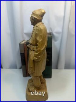 Signed Roger Bourgault Hand Carved Wood Figurine Folk Art Sculpture Vintage