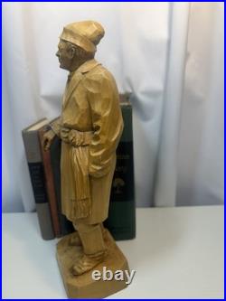Signed Roger Bourgault Hand Carved Wood Figurine Folk Art Sculpture Vintage