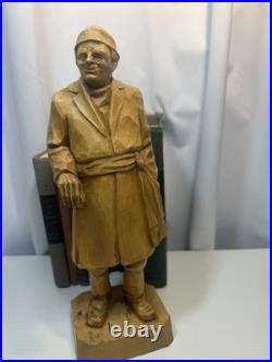 Signed Roger Bourgault Hand Carved Wood Figurine Folk Art Sculpture Vintage