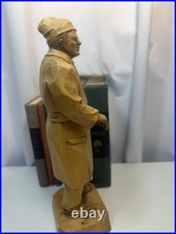 Signed Roger Bourgault Hand Carved Wood Figurine Folk Art Sculpture Vintage