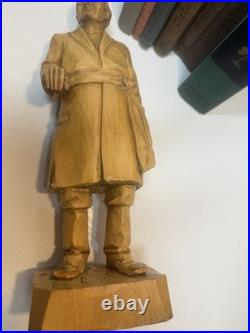 Signed Roger Bourgault Hand Carved Wood Figurine Folk Art Sculpture Vintage