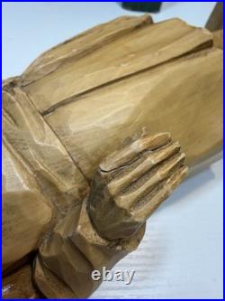 Signed Roger Bourgault Hand Carved Wood Figurine Folk Art Sculpture Vintage
