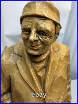 Signed Roger Bourgault Hand Carved Wood Figurine Folk Art Sculpture Vintage