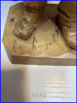 Signed Roger Bourgault Hand Carved Wood Figurine Folk Art Sculpture Vintage