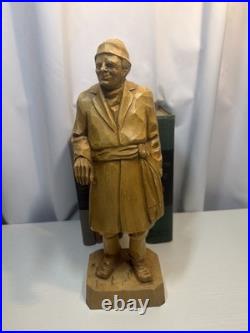 Signed Roger Bourgault Hand Carved Wood Figurine Folk Art Sculpture Vintage