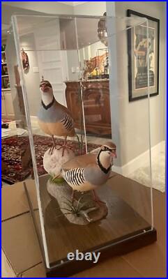 Signed Vintage Perry B PB Holley Hand Carved Wood Pair of Chukar Birds 1979