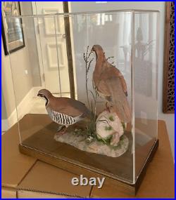 Signed Vintage Perry B PB Holley Hand Carved Wood Pair of Chukar Birds 1979