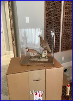 Signed Vintage Perry B PB Holley Hand Carved Wood Pair of Chukar Birds 1979
