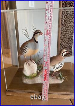 Signed Vintage Perry B PB Holley Hand Carved Wood Pair of Chukar Birds 1979