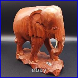 Solid Teak Wood Elephant Thailand Figurine Sculpture Large Hand Carved Vintage