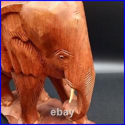 Solid Teak Wood Elephant Thailand Figurine Sculpture Large Hand Carved Vintage