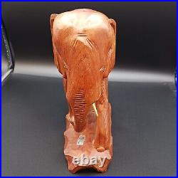 Solid Teak Wood Elephant Thailand Figurine Sculpture Large Hand Carved Vintage