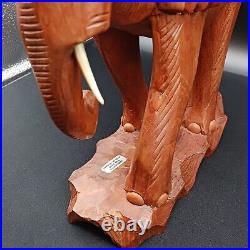 Solid Teak Wood Elephant Thailand Figurine Sculpture Large Hand Carved Vintage