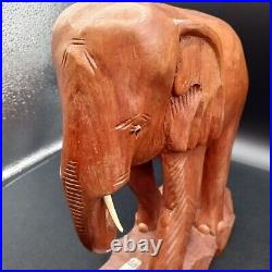 Solid Teak Wood Elephant Thailand Figurine Sculpture Large Hand Carved Vintage