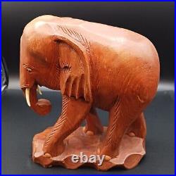 Solid Teak Wood Elephant Thailand Figurine Sculpture Large Hand Carved Vintage