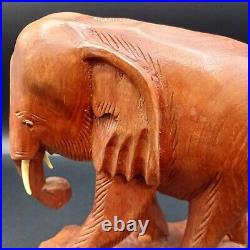 Solid Teak Wood Elephant Thailand Figurine Sculpture Large Hand Carved Vintage